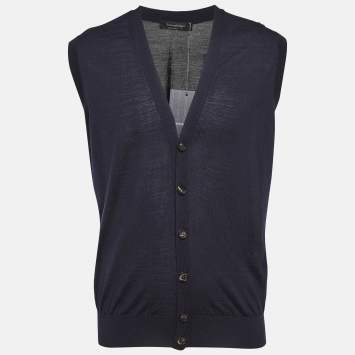 Pre Owned Ermenegildo Zegna Navy Blue Knit Sleeveless Button Front Cardigan L