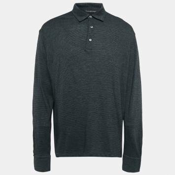 Pre Owned Ermenegildo Zegna Black Printed Cotton and Wool Knit Polo T-Shirt XXL