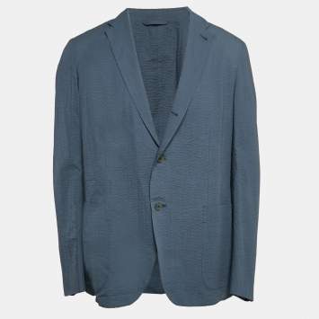 Pre Owned Ermenegildo Zegna Blue Textured Cotton Riviera Jacket XL