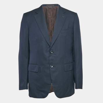 Pre Owned Ermenegildo Zegna Couture Navy Blue Cashmere Jacquard Jacket XL