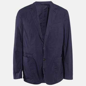 Pre Owned Ermenegildo Zegna Navy Blue Cotton Single Breasted Blazer XL