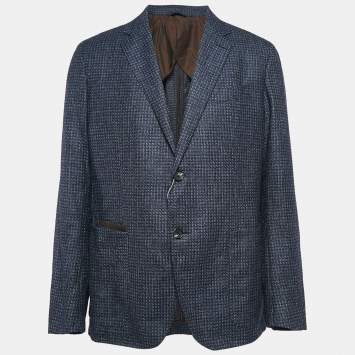 Pre Owned Ermenegildo Zegna Navy Blue Patterned Wool Blazer XXL