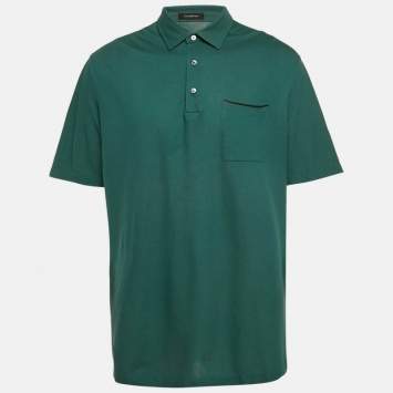 Pre Owned Ermenegildo Zegna Green Pique Cotton Polo T-Shirt XL