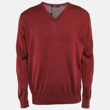 Pre Owned Ermenegildo Zegna Burgundy Cashmere V-Neck Sweater XXL