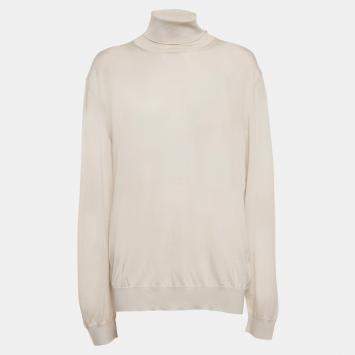Pre Owned Ermenegildo Zegna Light Beige Cashmere Turtle Neck Sweater XXL