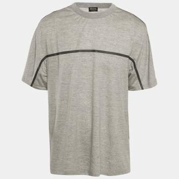 Pre Owned Zegna Techmerino Grey Wool & Lyocell Jersey Crew Neck T-Shirt XXL
