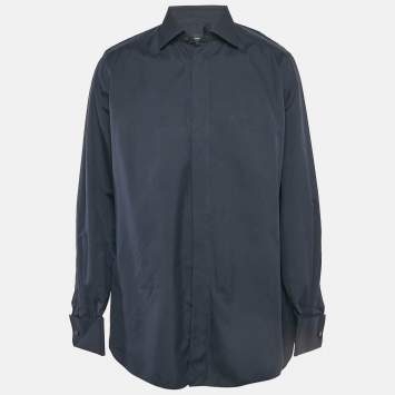 Pre Owned Ermenegildo Zegna Navy Blue Cotton Blend Tailored Fit Shirt XXL