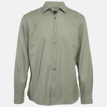 Pre Owned Ermenegildo Zegna Green Cotton Button Front Shirt XL
