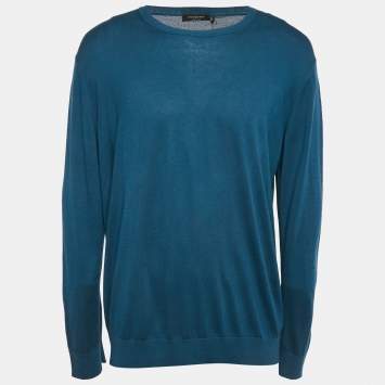 Pre Owned Ermenegildo Zegna Blue Cotton Knit Crew Neck Sweatshirt 4XL