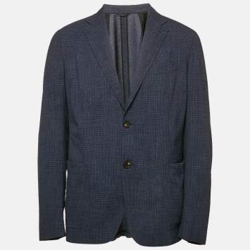 Pre Owned Ermenegildo Zegna Navy Blue Textured Wool Blend Single Breasted Blazer L