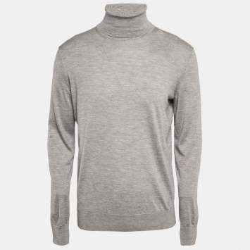 Zegna Cashseta Grey Cashmere Knit Turtle Neck Sweater L