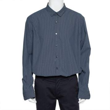 Pre Owned Ermenegildo Zegna Blue Printed Cotton Button Front Shirt 3XL    