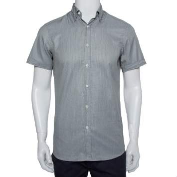 Pre Owned Ermenegildo Zegna Grey Printed Cotton Short Sleeve Shirt S