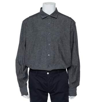 Pre Owned Ermenegildo Zegna Charcoal Grey Cotton & Linen Button Front Shirt XXL