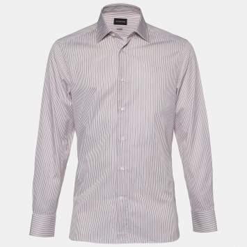 Pre Owned Ermenegildo Zegna Blue and Red Striped Cotton 100Fili Tailored Fit Shirt XL