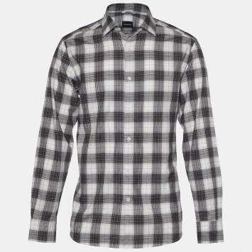 Pre Owned Ermenegildo Zegna Light Grey Plaid Check Cotton Long Sleeve Shirt L
