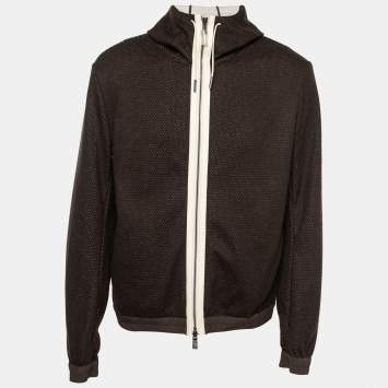 Pre Owned Ermenegildo Zegna Brown Perforated Cashmere Hooded Jacket XXL