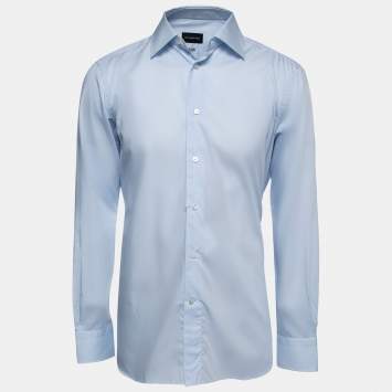 Pre Owned Ermenegildo Zegna Light Blue Striped Cotton Button Front Shirt L