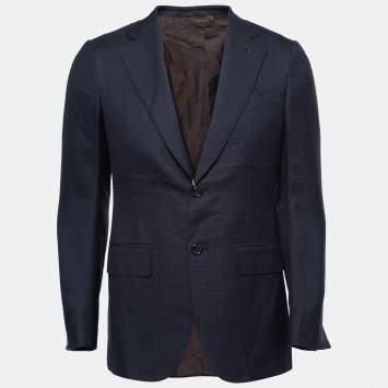 Pre Owned Ermenegildo Zegna Couture Dark Blue Patterned Wool Single-Breasted Blazer S