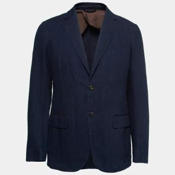 Pre Owned Ermenegildo Zegna Blue Chambray Single-Breasted Blazer L