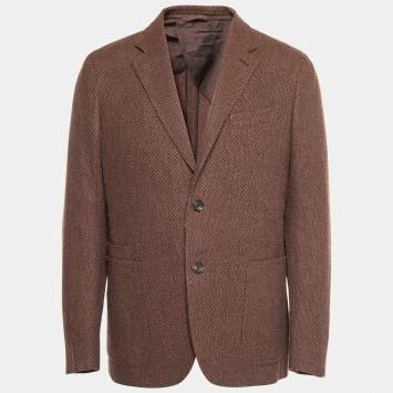 Pre Owned Ermenegildo Zegna Brown Patterned Wool Single Breasted Blazer XL