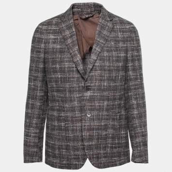 Pre Owned Ermenegildo Zegna Brown Patterned Wool & Cotton Single Breasted Blazer XL