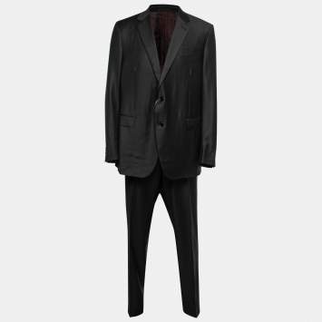 Pre Owned Ermenegildo Zegna Black Wool Crepe Single-Breasted Suit 4XL