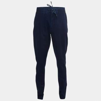 Pre Owned Ermenegildo Zegna Dark Blue Denim Drawstring Pants M