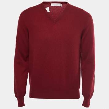 Pre Owned Ermenegildo Zegna Burgundy Cashmere V-Neck Sweater S