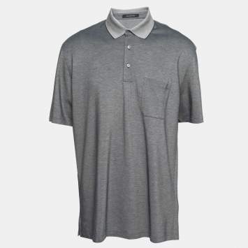 Pre Owned Ermenegildo Zegna Grey Cotton Pique Polo T-Shirt 3XL