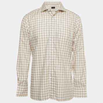 Pre Owned Ermenegildo Zegna White Checked Cotton Full Sleeve Shirt XL
