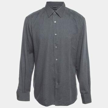 Pre Owned Ermenegildo Zegna Grey Checked Cotton Blend Button Front Shirt XXL
