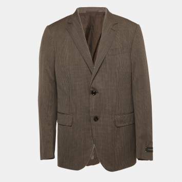 Pre Owned Ermenegildo Zegna Brown Checked Wool Blend Single Breasted Blazer XL