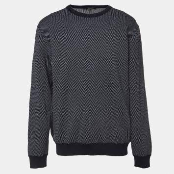 Pre Owned Ermenegildo Zegna Navy Blue Herringbone Wool Sweatshirt 4XL