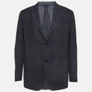 Pre Owned Ermenegildo Zegna Grey Plaid Wool Blend Blazer XL