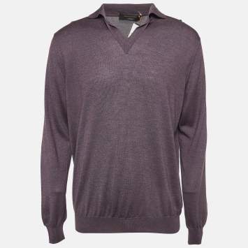 Pre Owned Ermenegildo Zegna Purple Cashmere Blend Knit Polo T-Shirt XXL