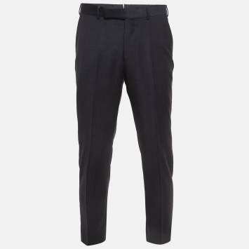 Pre Owned Ermenegildo Zegna Navy Blue Micro Check Wool Formal Trousers M
