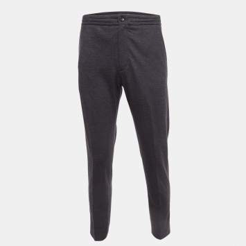 Pre Owned Ermenegildo Zegna Grey Wool Drawstring Formal Trousers L