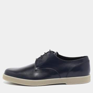 Pre Owned Ermenegildo Zegna Navy Blue Leather Derby Size 43.5