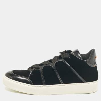Pre Owned Ermenegildo Zegna Black Patent Leather and Velvet Lace Up Sneakers Size 39.5