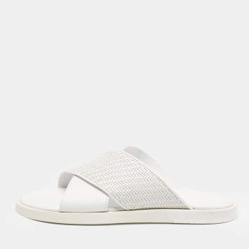 Ermenegildo Zegna White Woven Leather Flat Slides Size 43