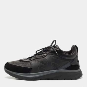 Pre Owned Ermenegildo Zegna Black Leather and Suede Ute Runner Sneakers Size 43.5