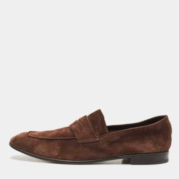 Ermenegildo Zegna Brown Suede Asola Penny Loafers Size 45.5