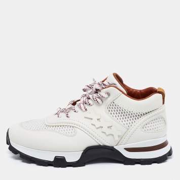 Pre Owned Ermenegildo Zegna White Leather And Mesh Cesare Low Top Sneakers Size 43