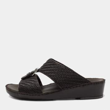 Pre Owned Ermenegildo Zegna Brown Leather Flat Slides Size 40