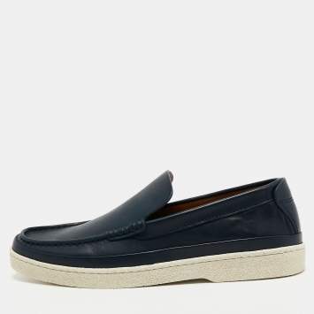 Pre Owned Ermenegildo Zegna Blue Leather Slip on Loafers Size 39