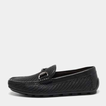 Pre Owned Ermenegildo Zegna Black Woven Leather Loafers Size 40