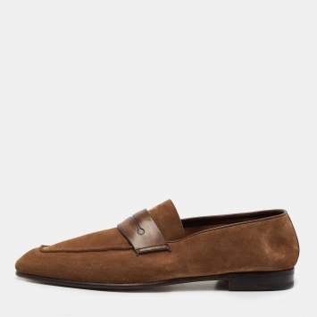 Pre Owned Ermenegildo Zegna Brown Suede and Leather Penny Loafers Size 43.5