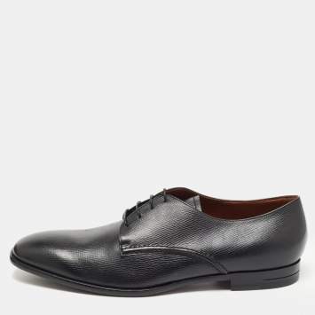 Pre Owned Ermenegildo Zegna Black Textured Leather Lace Up Derby Size 46