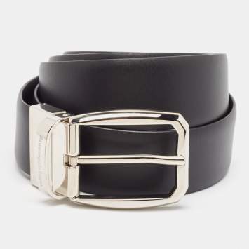 Pre Owned Ermenegildo Zegna Black Leather Reversible Buckle Belt 110CM
